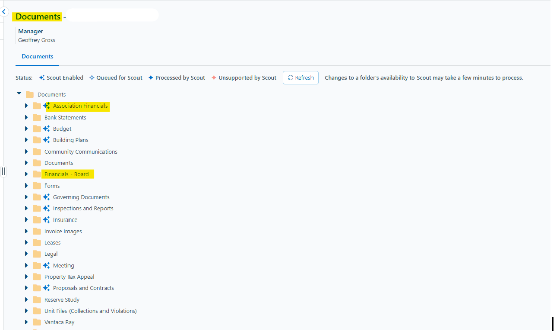 Vantaca - Association Documents section